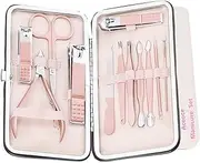 Nail Clippers Set Manicure Pedicure Kit - Manicure Set Women Professional Stainless Steel Pedicure Nail Clipper Tools Travel Luxury with Grooming Travel Leather Rose Gloden-12Pcs