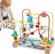 Wooden Bead Maze - Wooden Sensory Learning Toy, Educational Activity Center | Young Children 1-3 Years Old 2 Early Education Animal Fruit Educational Toys, Woodenn Children's String Beads Boys Girls