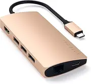 Satechi USB-C Hub Multiport Adapter V2 - USB-C Dongle - 4K HDMI (60Hz), 60W USB-C Charging, GbE, SD/Micro Card Readers, USB 3.0 - USBC Hub for MacBook Pro/Air M1 M2 (Gold)