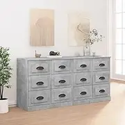 Sideboards, 2 pcs, Concrete Grey, Engineered Wood, Ample Storage for Kitchen & Home, Buffet Cabinet with Display