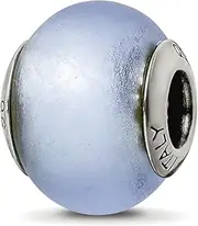 [JewelryWeb] 925 Sterling Silver Polished Matte finish Artisan Oxidized Italian Murano Glass Reflections Light Blue-Matte-Italian-Murano Bead Charm 11.82x10.00mm Wide Pendant Necklace for Women