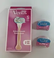 Venus Extra Smooth Pink Razor Handle W/2 Refill + 2 Comfort Glide Cartridges New