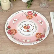 25 DUSTY ROSE 9" Paper Round Plates with Vintage Rose Flower Print Wedding