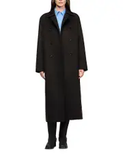 Sandro Long Wool and Leather Coat