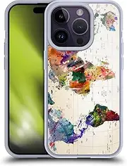 Head Case Designs Officially Licensed Mark Ashke Map of The World Pop Culture Soft Gel Case Compatible with Apple iPhone 14 Pro