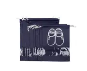 Travel Shoe Receiving Bag with Cord Drawing and Perspective Shoe Cover - NAVY