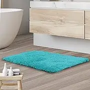 Clara Clark Bathroom Rugs, Ultra Soft Shaggy Bath Rugs - Bath Mats for Bathroom, Machine Wash, Non Slip Backing Rubber, 17 x 24 Inches, Teal Bathroom Rug Set