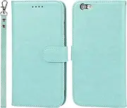 Case for iPhone 6S Plus 6 Plus Leather Wallet Case with Card Holder Slot SunYoo Protection Shockproof Cover Kickstand Magnetic Handbag with Wrist Strap Women Flip Folio for iPhone 6sPlus 6Plus Green