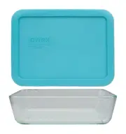 Pyrex 7210 3-Cup Rectangle Glass Storage Dish w/ 7210-PC Plastic Surf Blue Lid