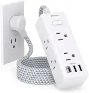 Power Strip Surge Protector - 6 Widely Outlets with 3 USB Ports (1 USB C), 5 Ft