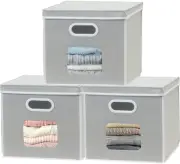 3-Pack 12-Inch Clear Window Cube Storage Bin with Lid, Grey