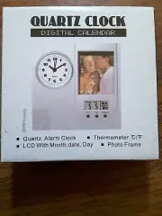 QUARTZ CLOCK DIGITAL CALENDAR Month Day Thermometer Photo Frame.