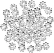 Perfeclan 100Pcs Flower Spacer Beads Metal Floral Loose Charm Beads for Jewelry Making Hole 2mm, Silver