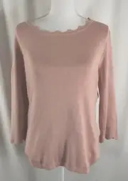 New Philosophy Womens Top Pink Scalloped Neck Rayon Nylon Spandex Large