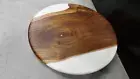 15" Round White Epoxy Coffee Table Top Counter Bar Table Walnut Wooden Home Deco