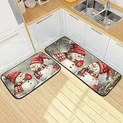 XYMZR Kitchen Mat Snowmen Birds Red Christmas for Floor, 2 Piece, Non Slip Washable Kitchen Rugs for Kitchen & Home Decor, Sink, Bathroom 19.7” x 27.6” + 19.7” + 47.2”