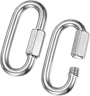 uxcell 2-Pack Quick Chain Link Connector, M10 3/8" 316 Stainless Steel D-Shape Locking Repair Chain Links for Swing/Camping/Hiking/Backpack, Twist Key Ring Screw Chain Link [Silver]