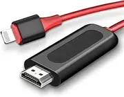 [Apple MFi Certified] Lightning to HDMI,Lightning to HDMI Adapter Cable 2K Lightning to Digital AV Adapter Sync Screen Converter for iPhone iPad iPod on TV Monitor Projector-6.6ft,Red,Plug and Play