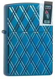 Zippo 29964 Diamond Pattern Blue Finish Lighter + FLINT PACK