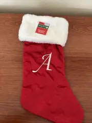 MONOGRAM INITIAL “A” CHRISTMAS STOCKING LARGE ￼RED + WHITE FLUFFY TRIM 17” NWT
