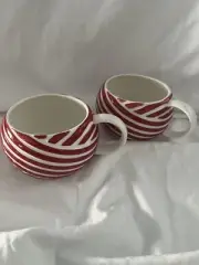 2 NEW Starbucks Mug Candy Cane Peppermint Red Swirl Stripe Coffee Tea 12 oz