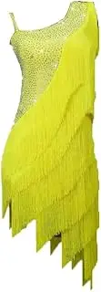 [JRUIA] Latin Dance Dresses for Women Tango Ballroom Competition Costume with Rhinestone Leotard Fringe Skirt for Samba