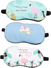 HAMPPLIES 3Pcs Travel Eye Mask with Ice Pack Adorable Sleep Headphones for Comfortable Naps Hotel the Go Unicorn and Flamingo Designs