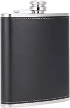 TOX TANEAXON 18 oz Large Capacity Black Stainless Steel Whiskey Hip Flask for Liquor with Leather Wrapped