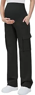 [GLAMIX] Women's Maternity Cargo Pants with Four Pockets Over The Belly Scrub Pants Pregnancy Clothes