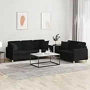 VRAXO 2 Piece Sofa Set with Pillows Black Fabric -52.7KG,3202138