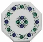 18" White Marble Coffee Table Inlay Floral Precious Stone Console Furniture Deco