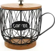 Large Capacity Coffee Pod Holder with Wood Lid and Base,Coffee Pod Organizer Coffee Bar Accessories for Home Office