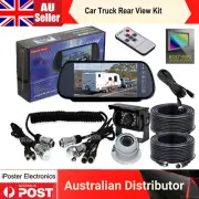 For Trailer Caravan Rear View Kit 7" Mirror Monitor+Suzy Coil+Reversing Cameras