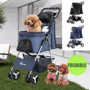 Large Pet Stroller Dog Cat Carrier Travel Pushchair Foldable Pram 4 Wheels AU