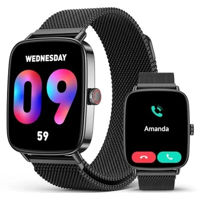 2025 Smart Watches for Men, 1.85" AI Voice Smartwatch, 24/7 Heart Black Metal