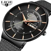 LIGE Men's Watches Top Brand Luxury Fashion Ultra Thin Date Clock Male Mesh belt casual Quartz Watch Men Sports Waterproof Wrist Watch