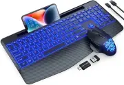 Wireless Keyboard and Mouse Backlits, Wrist Rest, Jiggler Mouse, Rechargeable Er