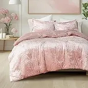Comfort Spaces Juliette Luxe Comforter Set Velvet Lush with Soft Brushed Microfiber Reverse, All Season Cozy Velvet Bedding Sets, Fluffy Comforter Bed Set, Matching Sham, Blush Full/Queen 3 Piece