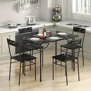 [Giantex] Dining Table Set for 4, 5-Piece Breakfast Nook with Kitchen Table, 4 Dining Chairs, Metal Frame, Space-Saving Dinette Table Set for 4, Small Place, Kitchen Table Chairs Set of 4 (Black)