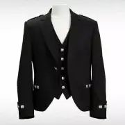 Scottish Argyle Jacket & Waistcoat/Vest, Argyle Jacket Black Mixed Wool