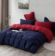 1000TC Reversible Queen/King/Super King Size Duvet/Doona/Quilt Cover Set (Blue&Red, Queen)