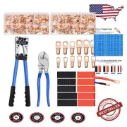 Durable Battery Cable Wire Crimper Kit with Copper Lugs & Heat Shrink Tubing