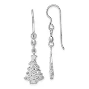 Sterling Silver Rhodium Plated Christmas Tree Dangle Earrings