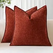 Sungeek Set of 2 Chenille Cushion Covers, Soft Decorative Cushion Covers, Wrapped Edge Cushion Cover, Decorative Cover, Plain Cushion Cover for Sofa, Bedroom, Living Room (50 x 50 cm, Rust)