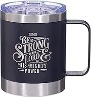 Christian Art Gifts Stainless Steel Black Travel Mug, 11oz, Vacuum Insulated, Ephesians 6:10, Camp Style, Matte Finish