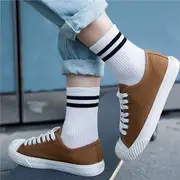 Set of 3: Striped Socks Set of 3 - 2 White & 1 Wine Red - One Size