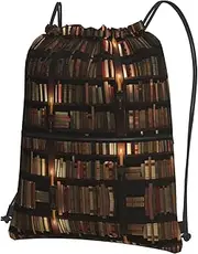 EdWal Book Room Mysterious Library Print Drawstring Backpack Gym Bags Sports Bags With Zipper Pocket For Travel Beach, Black, One Size
