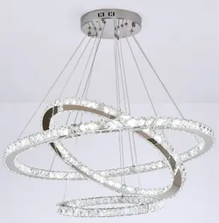 燈 燈具 吊燈 50+30+15cm 圓環形客廳燈LED水晶燈遙控調光調色餐廳房間吊燈創意個性不銹鋼 (7.7折)