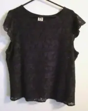 Anne Klein Black Floral Lace Flutter Cap Sleeve Lined Blouse - Size XL - NWT