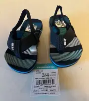 REEF LIL AHI kids flip flop sandals, deep sea stripes,, SIZE 3/4, New